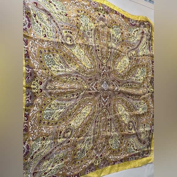 Used Art Silk Print  Scarf Casual Woman Yellow - Picture 7 of 12